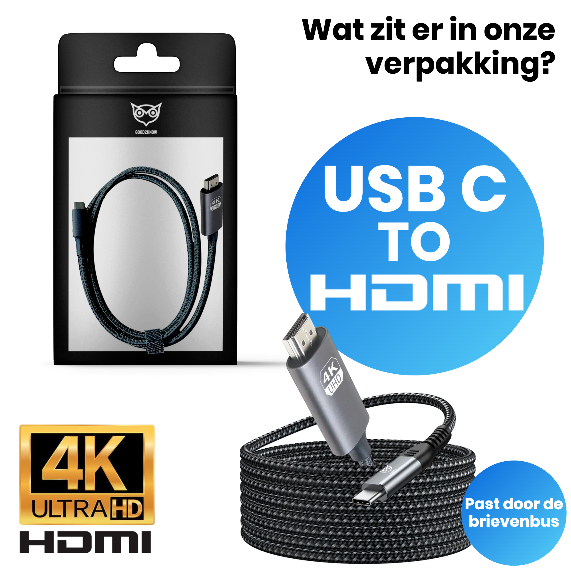 Usb c naar HDMI - 2 meter - Ultra 4k - 2k - Video kabel geschikt voor macbook pro, air - hdmi switch - usb c naar hdmi kabel(G2K-50)