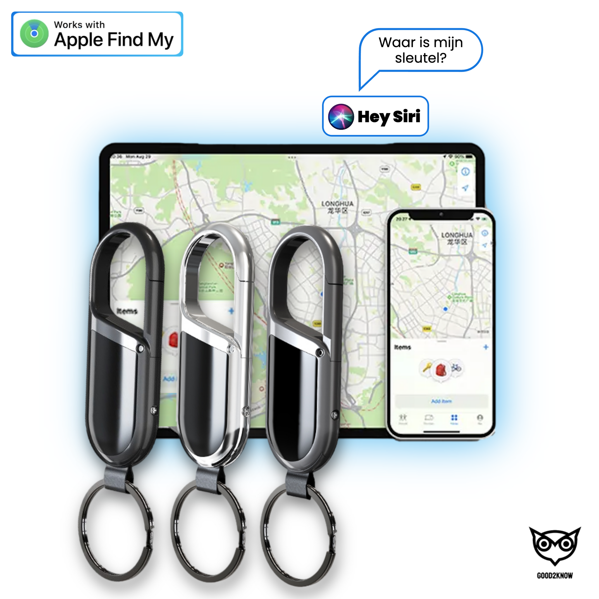 Airtag Sleutelhanger Zilver - Keyfinder - GPS Tracker - Sleutelvinder met geluid – GPS Sleutelhanger Tracker – Waterdicht – Werkt met Apple Zoek Mijn