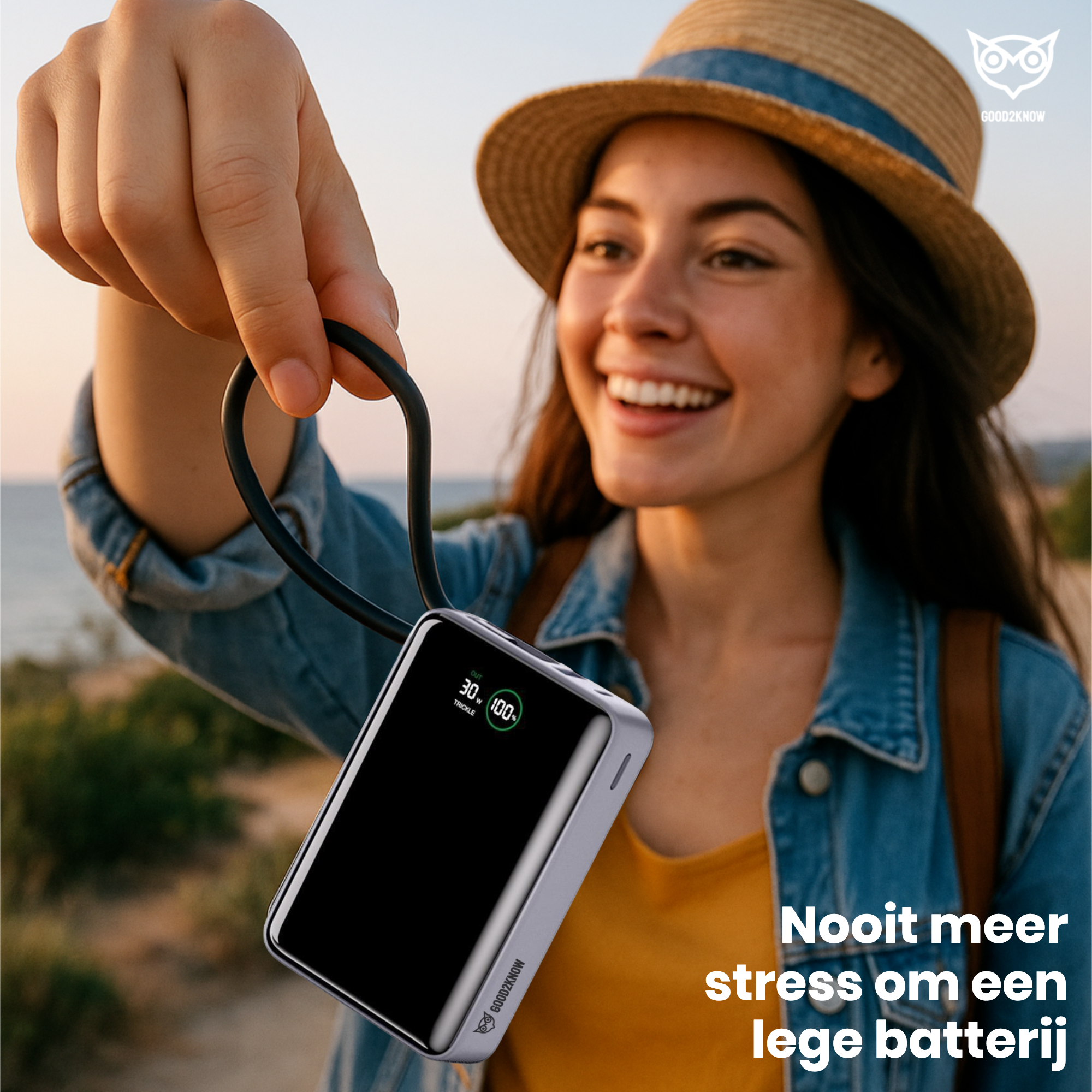 Powerbank 20.000 mAh - 30W Snellader met Ingebouwde USB-C Kabel - Laptop powerbank - Smartphone powerbank - [G2K-78]