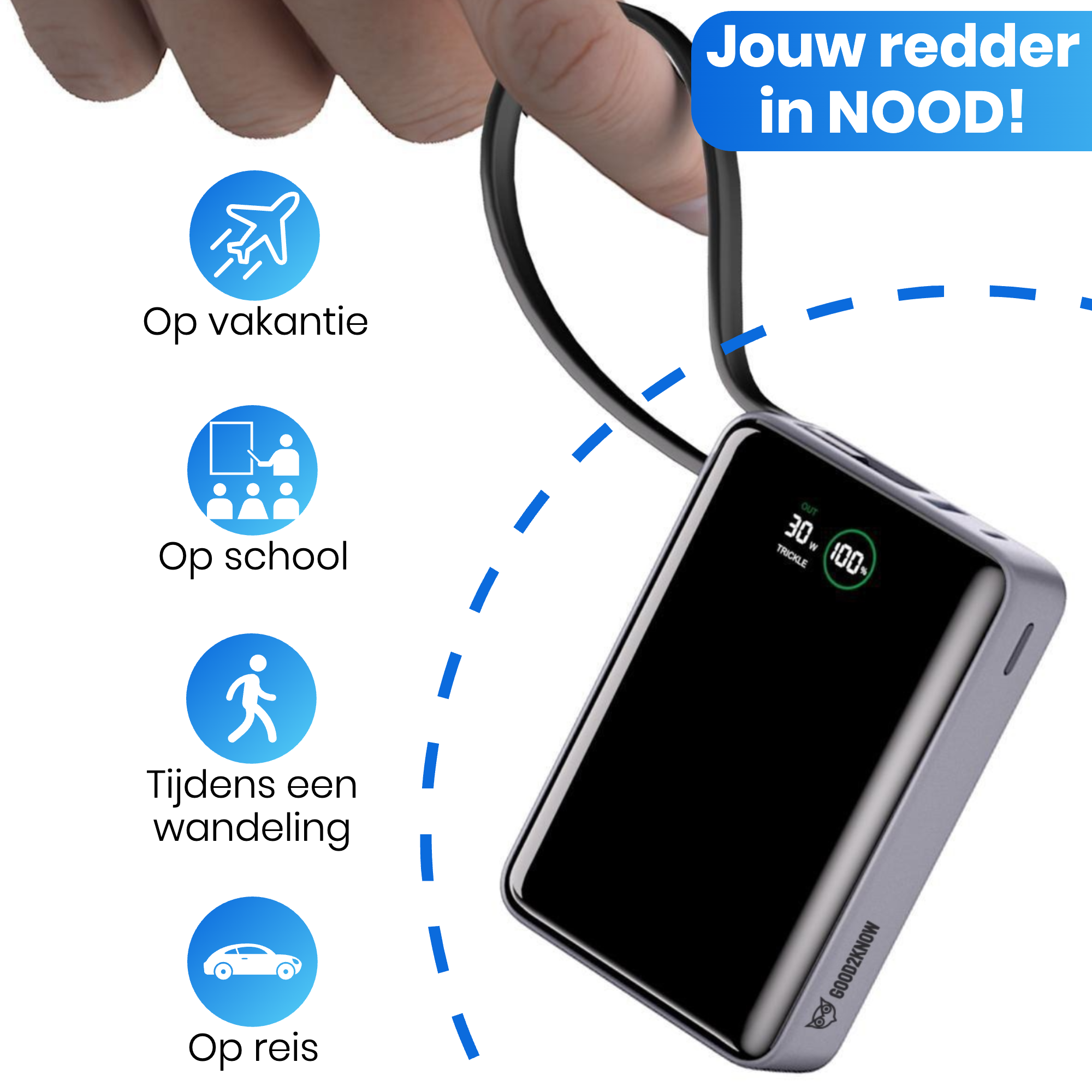 Powerbank 20.000 mAh - 30W Snellader met Ingebouwde USB-C Kabel - Laptop powerbank - Smartphone powerbank - [G2K-78]