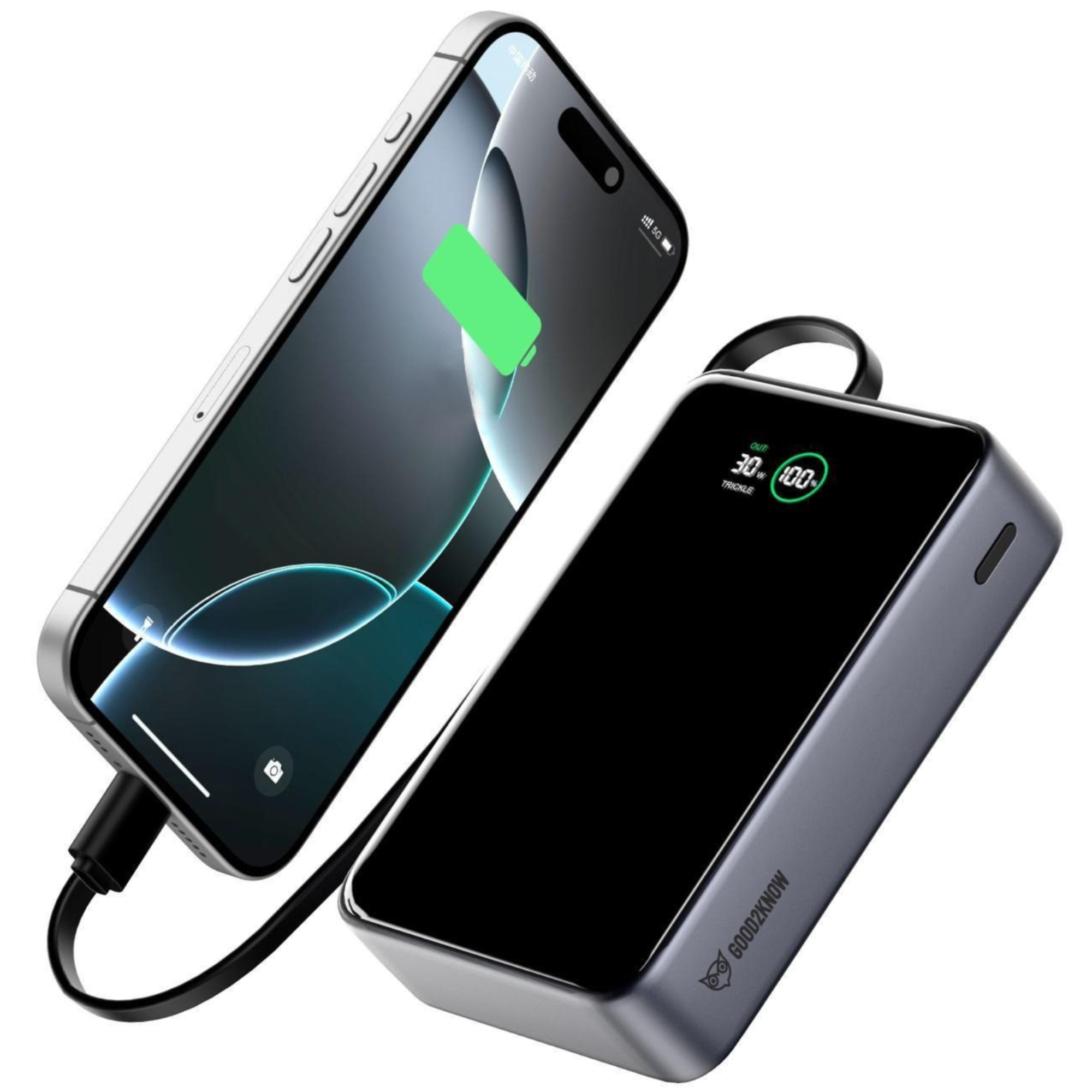 Powerbank 20.000 mAh - 30W Snellader met Ingebouwde USB-C Kabel - Laptop powerbank - Smartphone powerbank - [G2K-78]