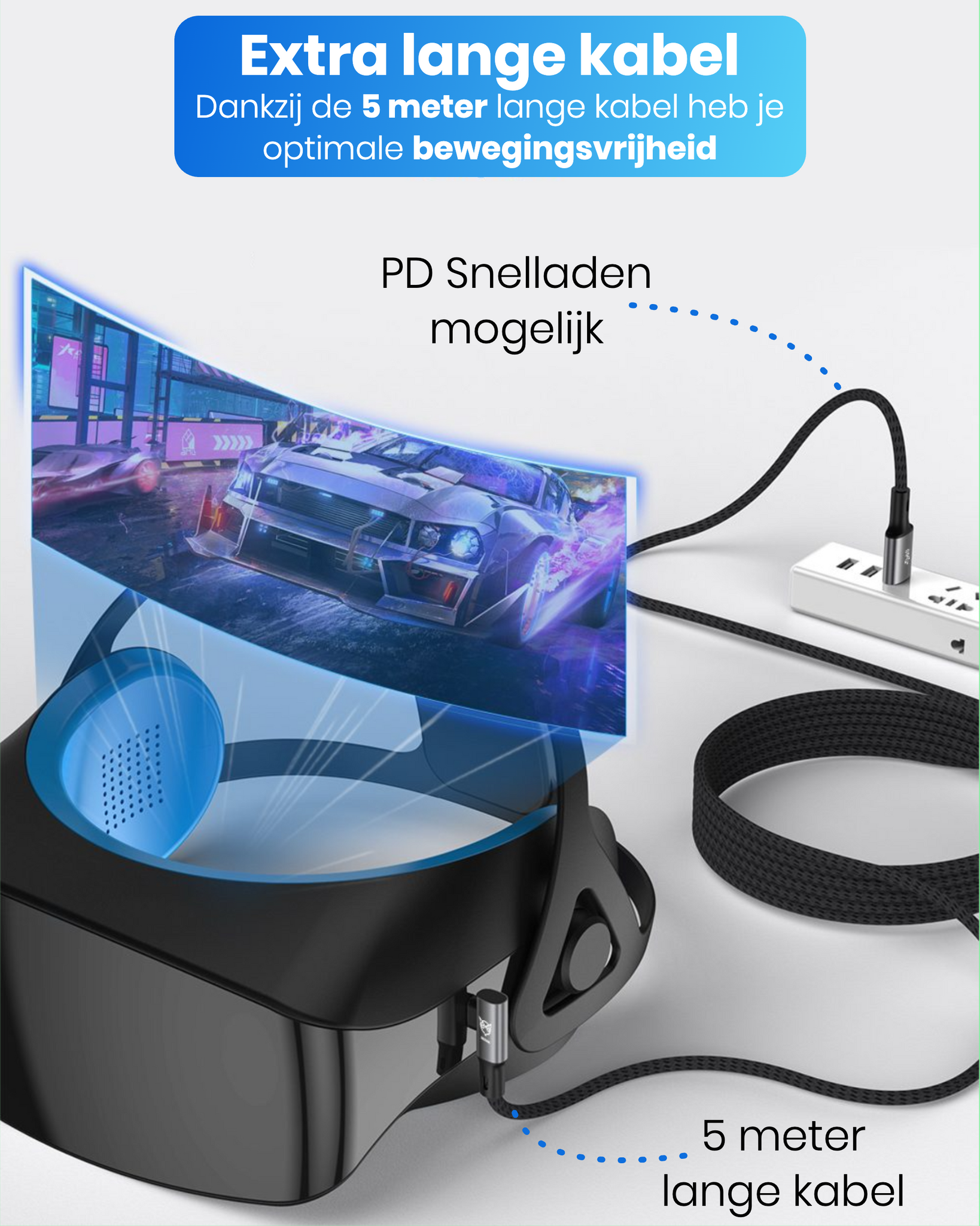 VR Kabel geschikt voor Oculus Quest 2, 1 en Meta 3 Link kabel - USB A - 5 Meter - VR bril