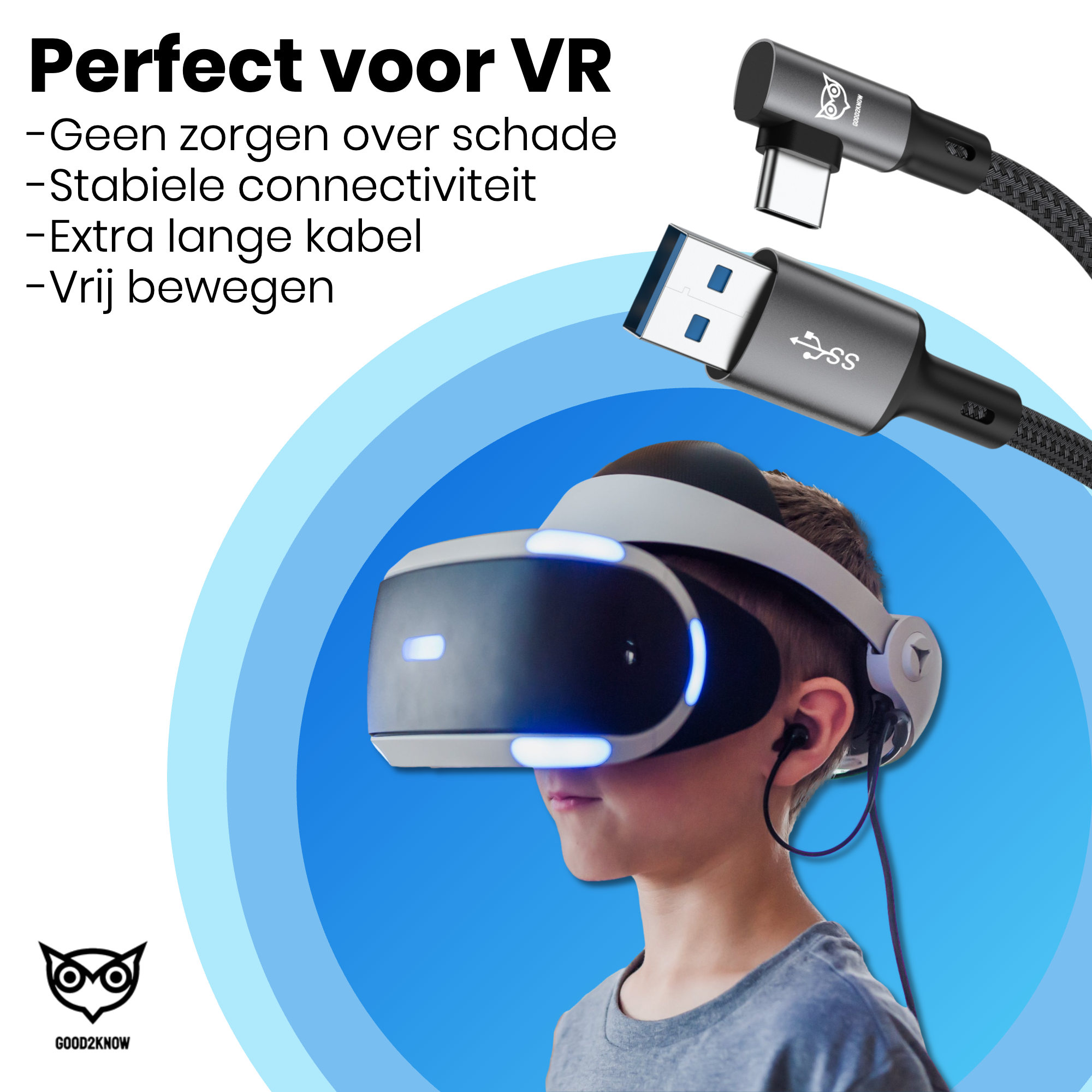 VR Kabel geschikt voor Oculus Quest 2, 1 en Meta 3 Link kabel - USB A - 5 Meter - VR bril