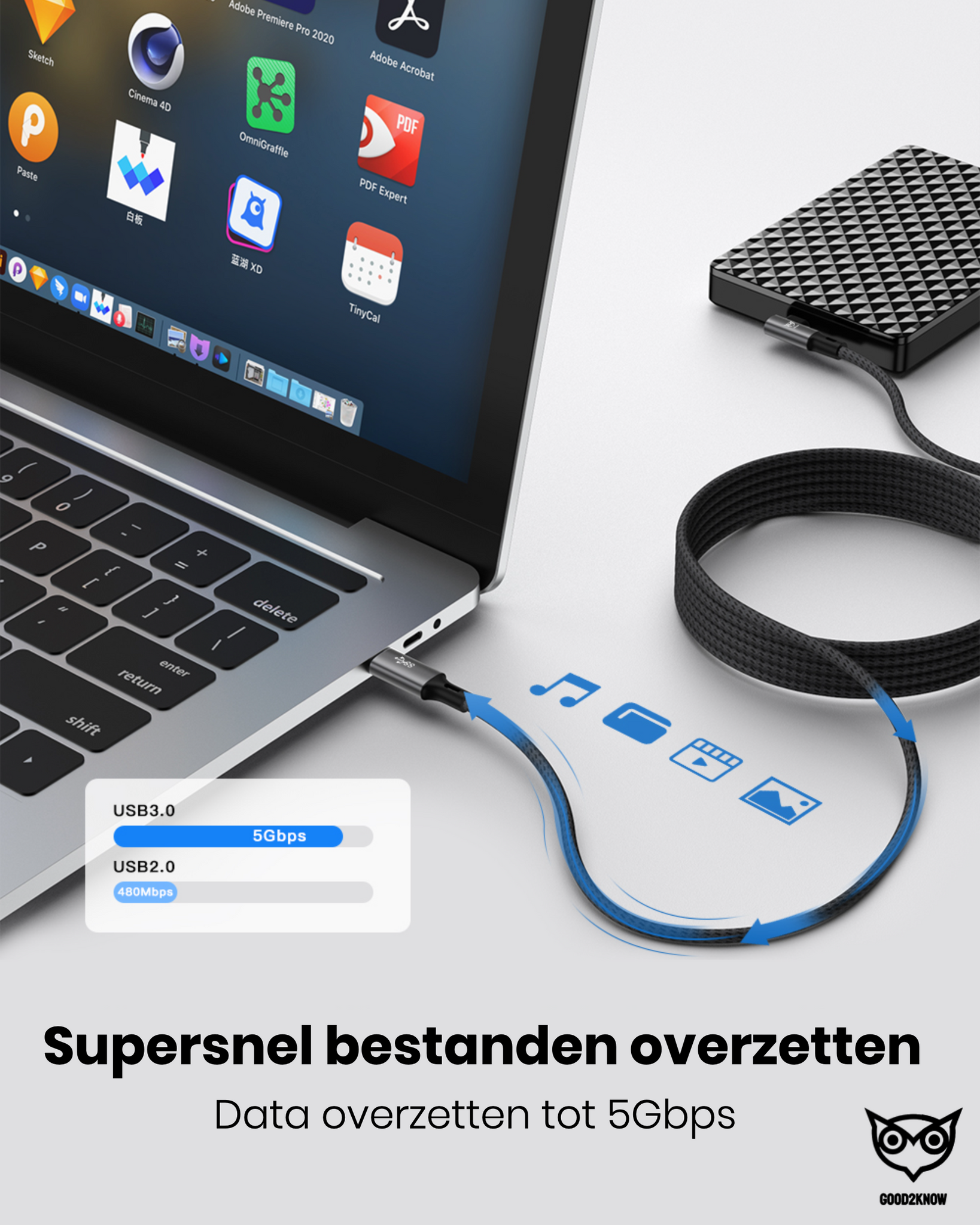 VR Kabel geschikt voor Oculus Quest 2, 1 en Meta 3 Link kabel - USB A - 5 Meter - VR bril