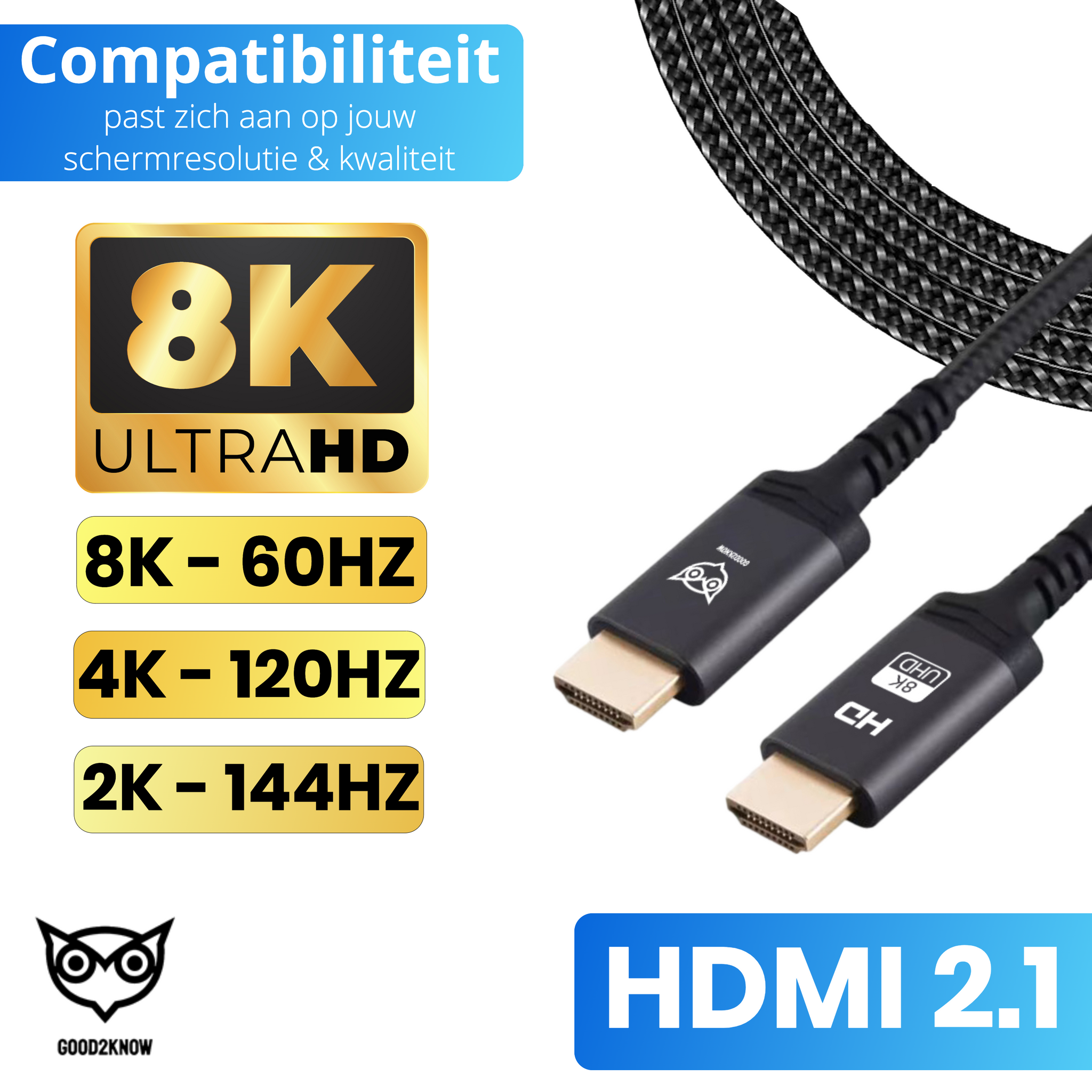 8K HDMI naar HDMI kabel 2 meter UHD