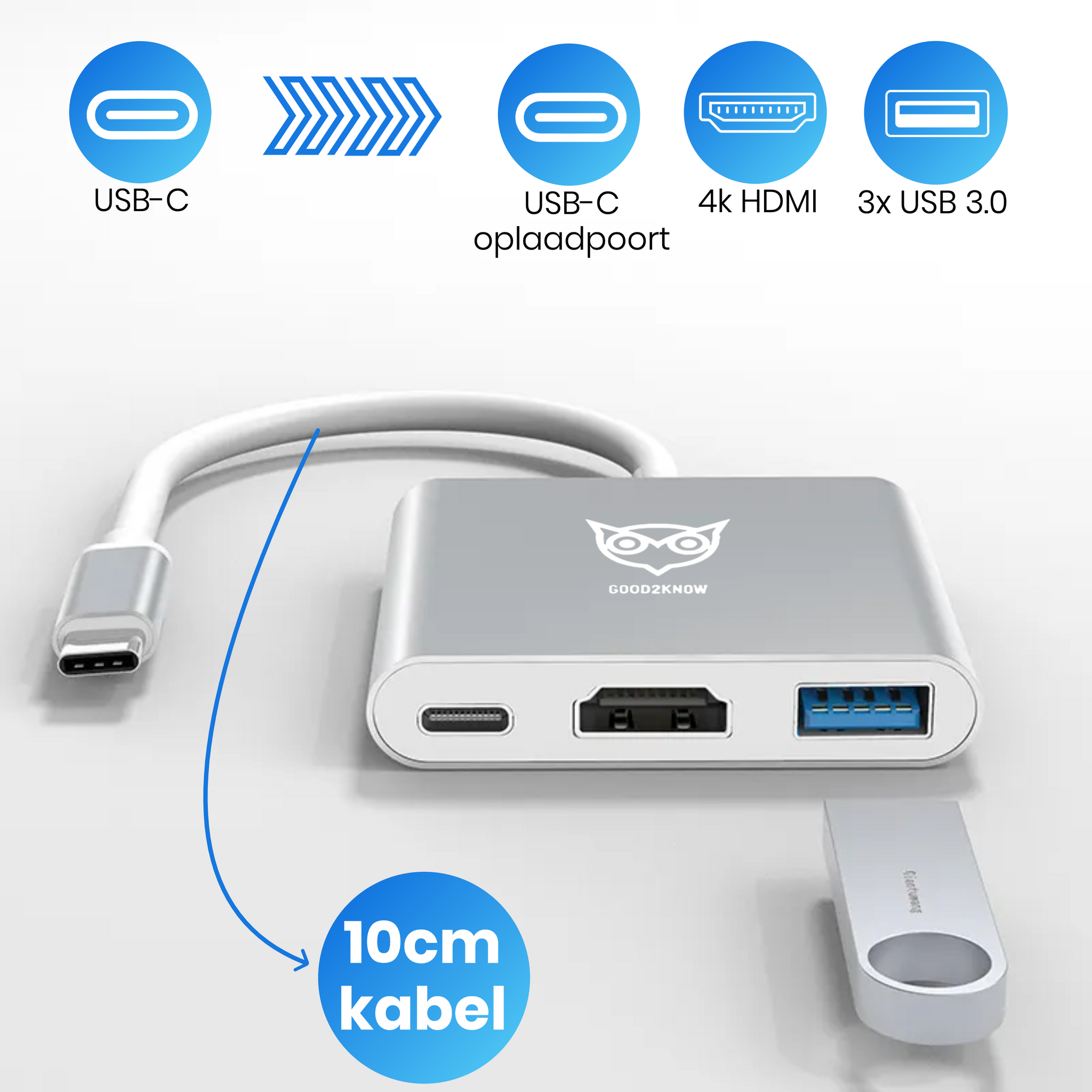 3 in 1 usb c adapter - usb c naar HDMI - 4K@60hz HDMI - PD usbc - USB 3.0