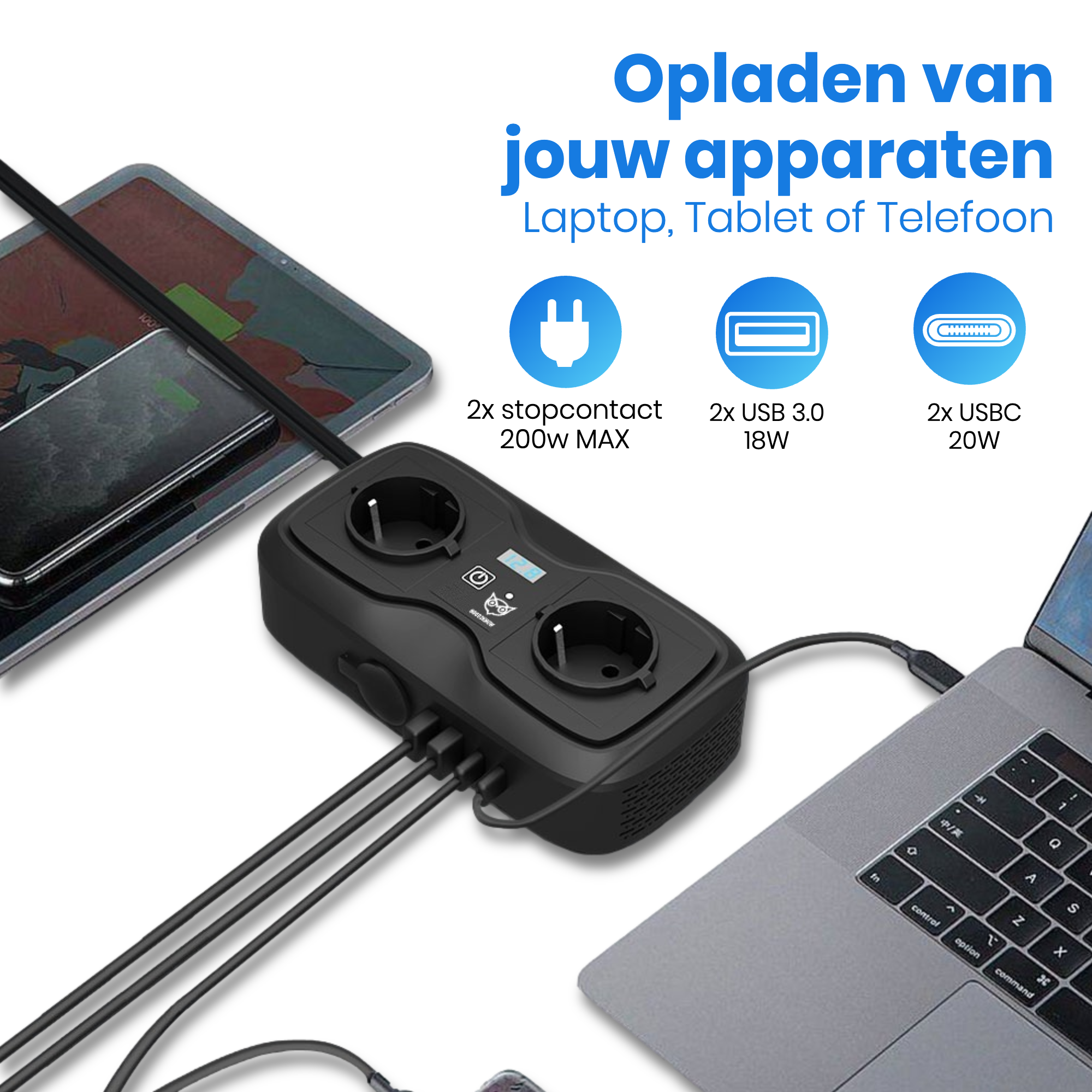 Auto Omvormer 12V 230V – Spanningsomvormer – Auto stopcontact omvormer - Sigarettenaansteker Splitter – 2 Stopcontacten, 2 usb-a poorten, 2 usb-c poorten, 1 aanstekerpoort - ROOD [G2K-77]