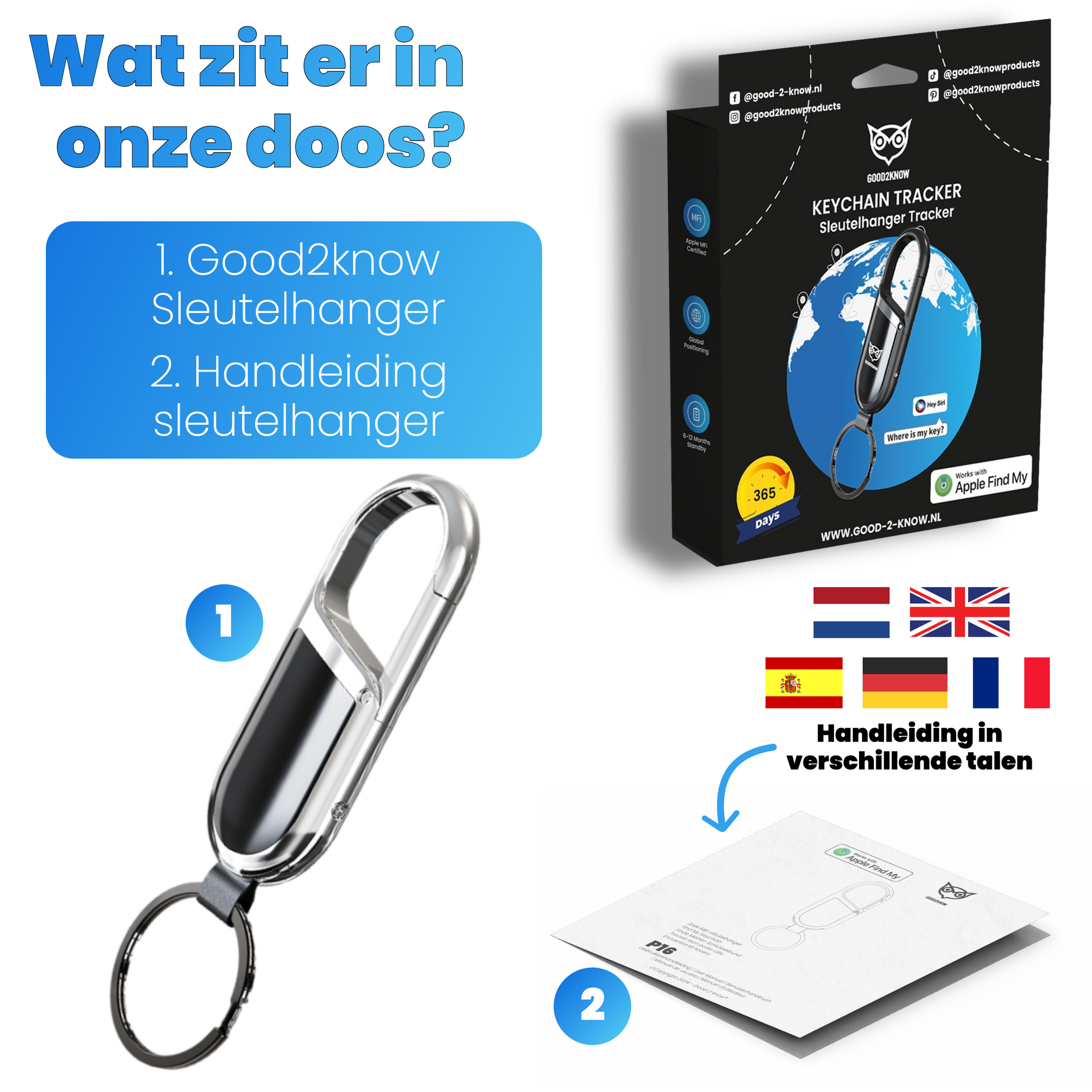 Airtag Sleutelhanger Zilver - Keyfinder - GPS Tracker - Sleutelvinder met geluid – GPS Sleutelhanger Tracker – Waterdicht – Werkt met Apple Zoek Mijn