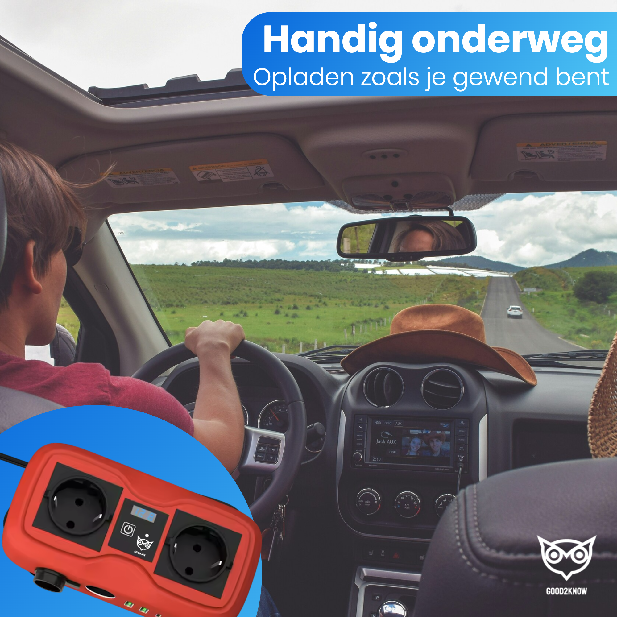 Auto Omvormer 12V 230V – Spanningsomvormer – Auto stopcontact omvormer - Sigarettenaansteker Splitter – 2 Stopcontacten, 2 usb-a poorten, 2 usb-c poorten, 1 aanstekerpoort - ROOD [G2K-77]