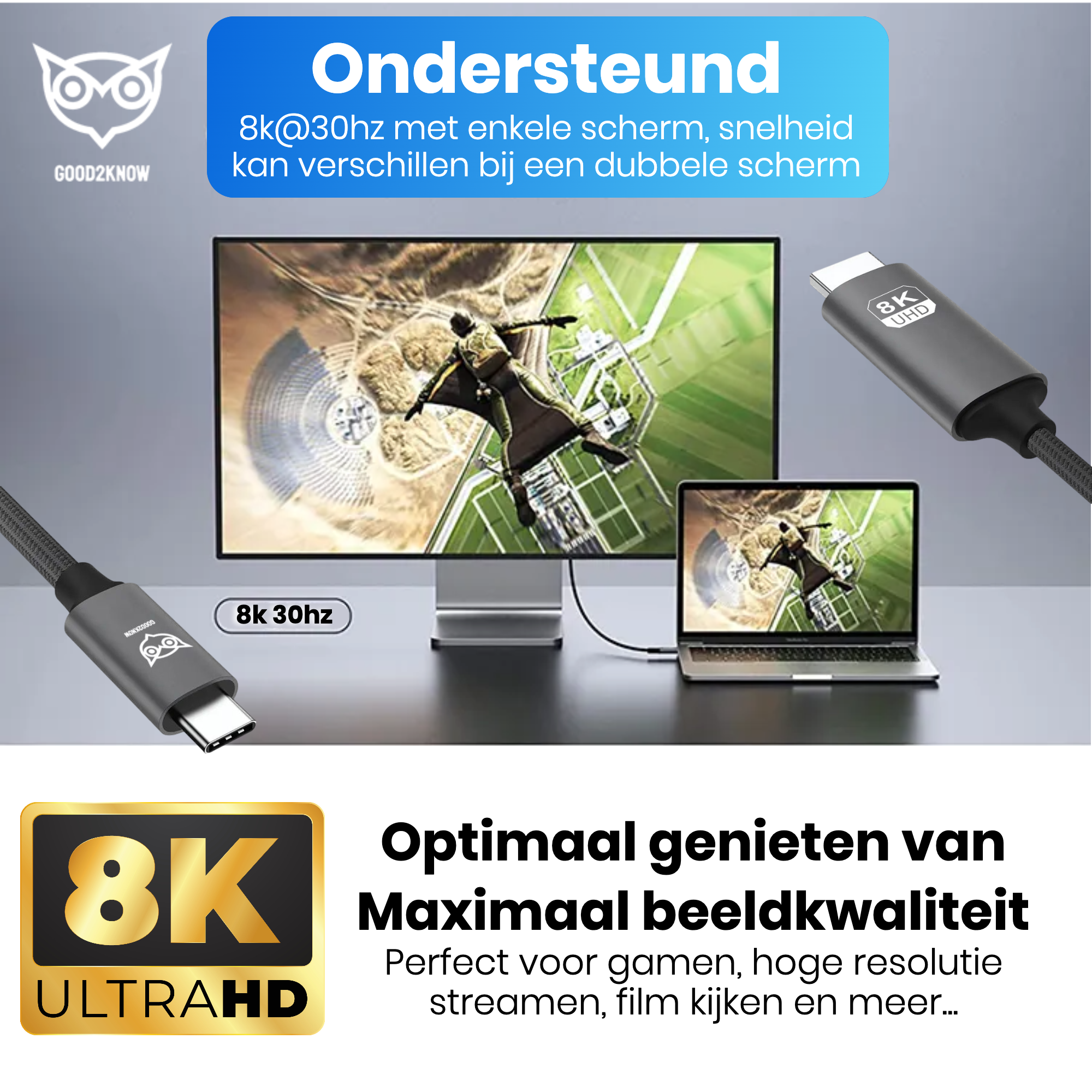 Good2know Usb c naar HDMI - 2 meter - Ultra 8k - 4k - 2k - Video kabel geschikt voor macbook pro, air - hdmi switch - usb c naar hdmi kabel