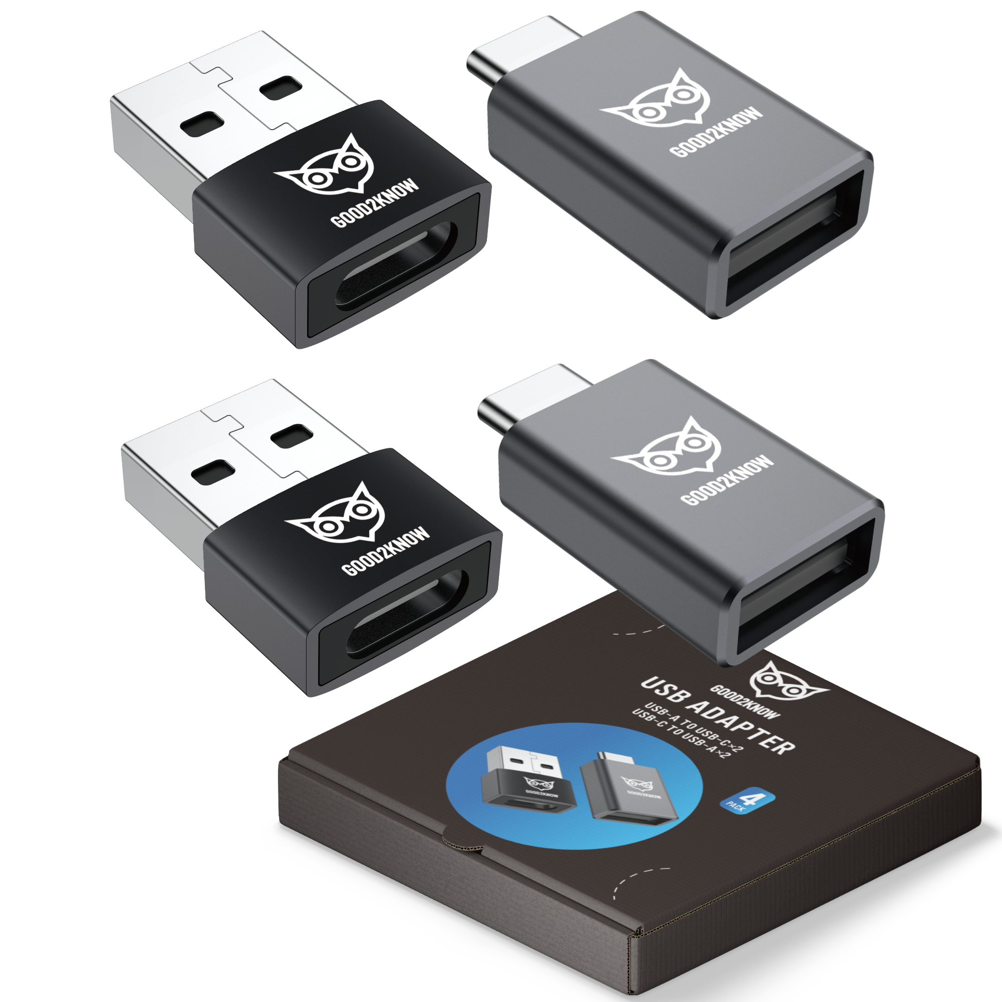USB C adapter set - USB A adapter set - 4 stuks set - USB 2.0 - USB-C 3.0 - USB C naar USB A - USB A naar USB C(G2K-43)