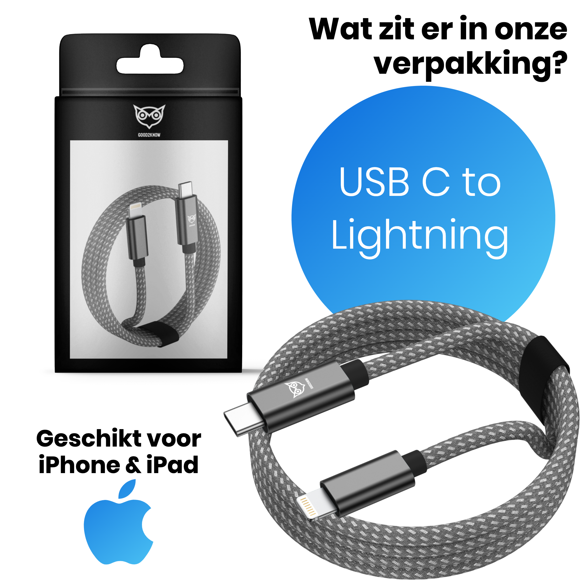 USB C naar Lightning kabel 1 meter geschikt voor Apple iPhone, iPad, Airpods - iPhone oplaad kabel(G2K-54)