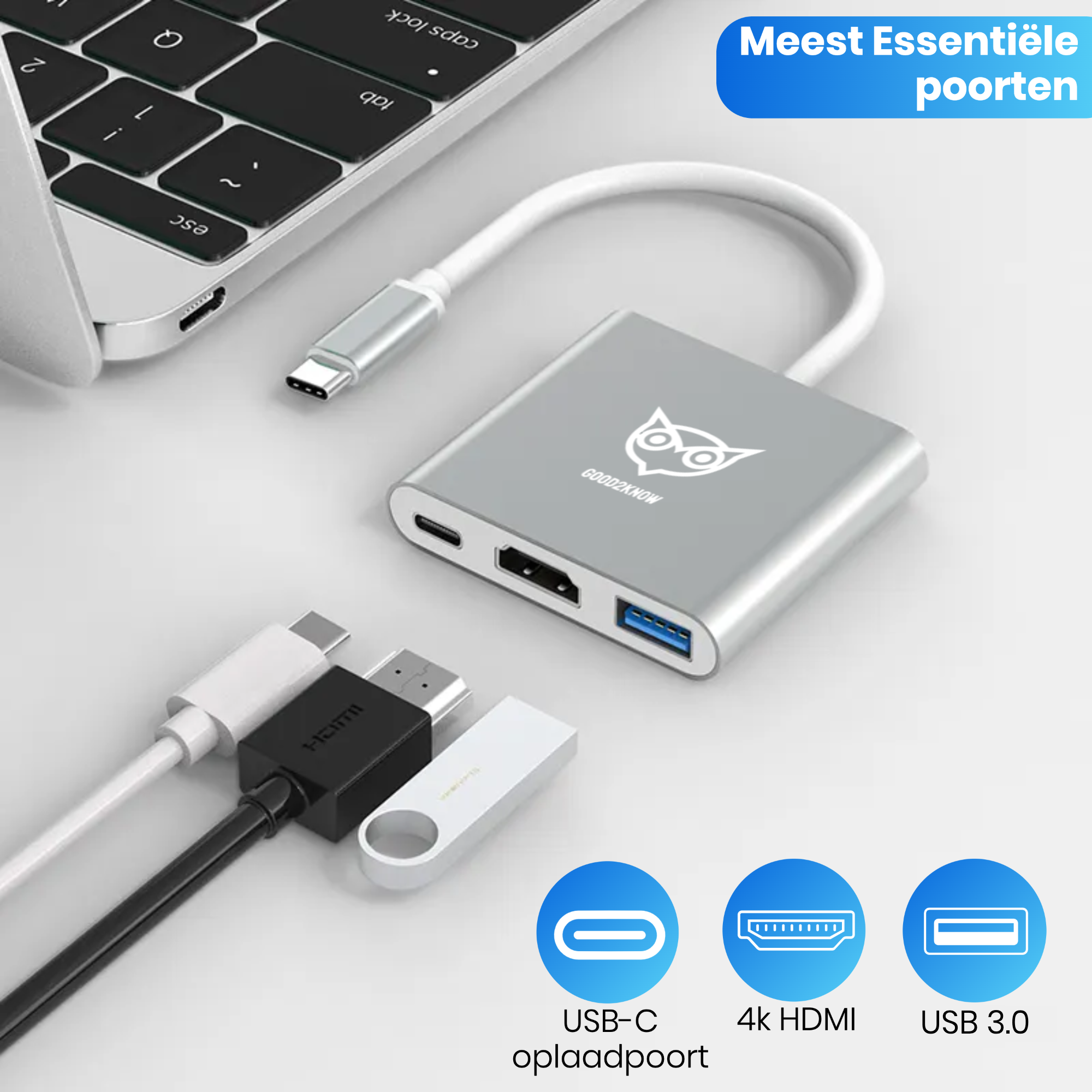 3 in 1 usb c adapter - usb c naar HDMI - 4K@60hz HDMI - PD usbc - USB 3.0