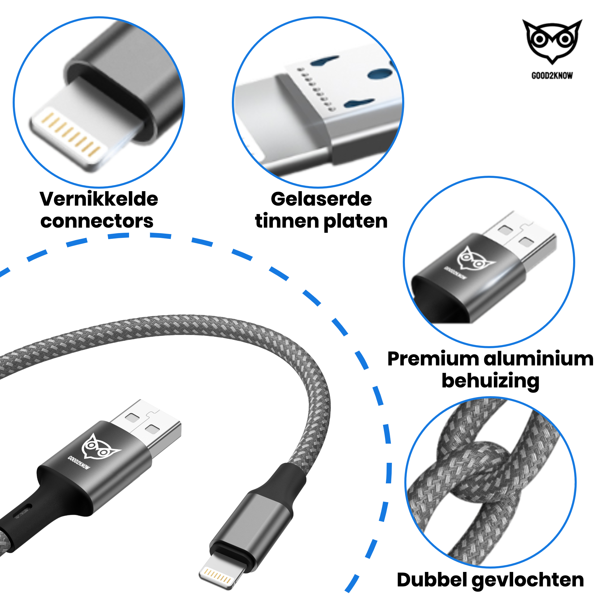 USB A naar Lightning kabel 1 meter geschikt voor Apple iPhone, iPad, Airpods - iPhone oplader kabel - lader