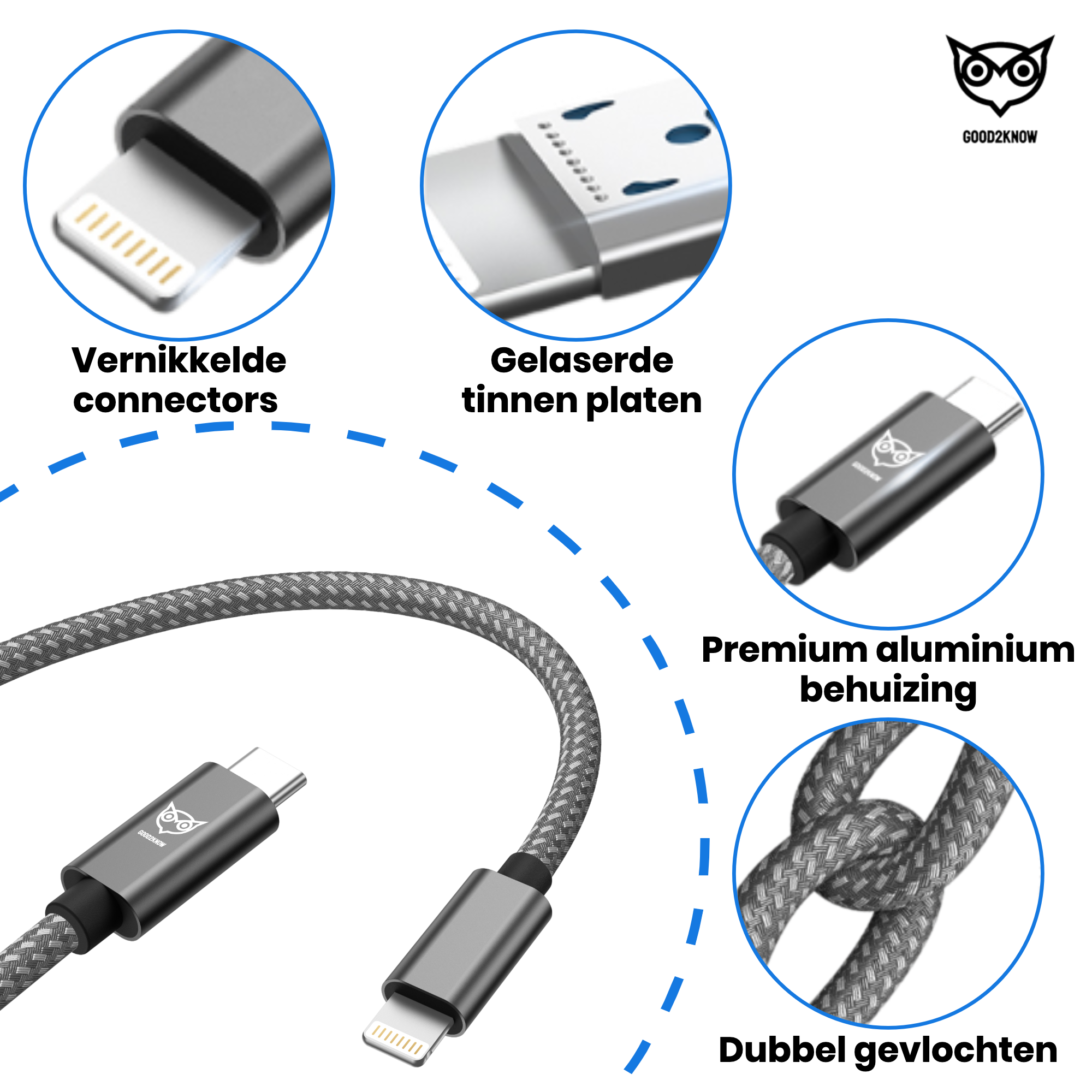 USB C naar Lightning kabel 1 meter geschikt voor Apple iPhone, iPad, Airpods - iPhone oplaad kabel(G2K-54)