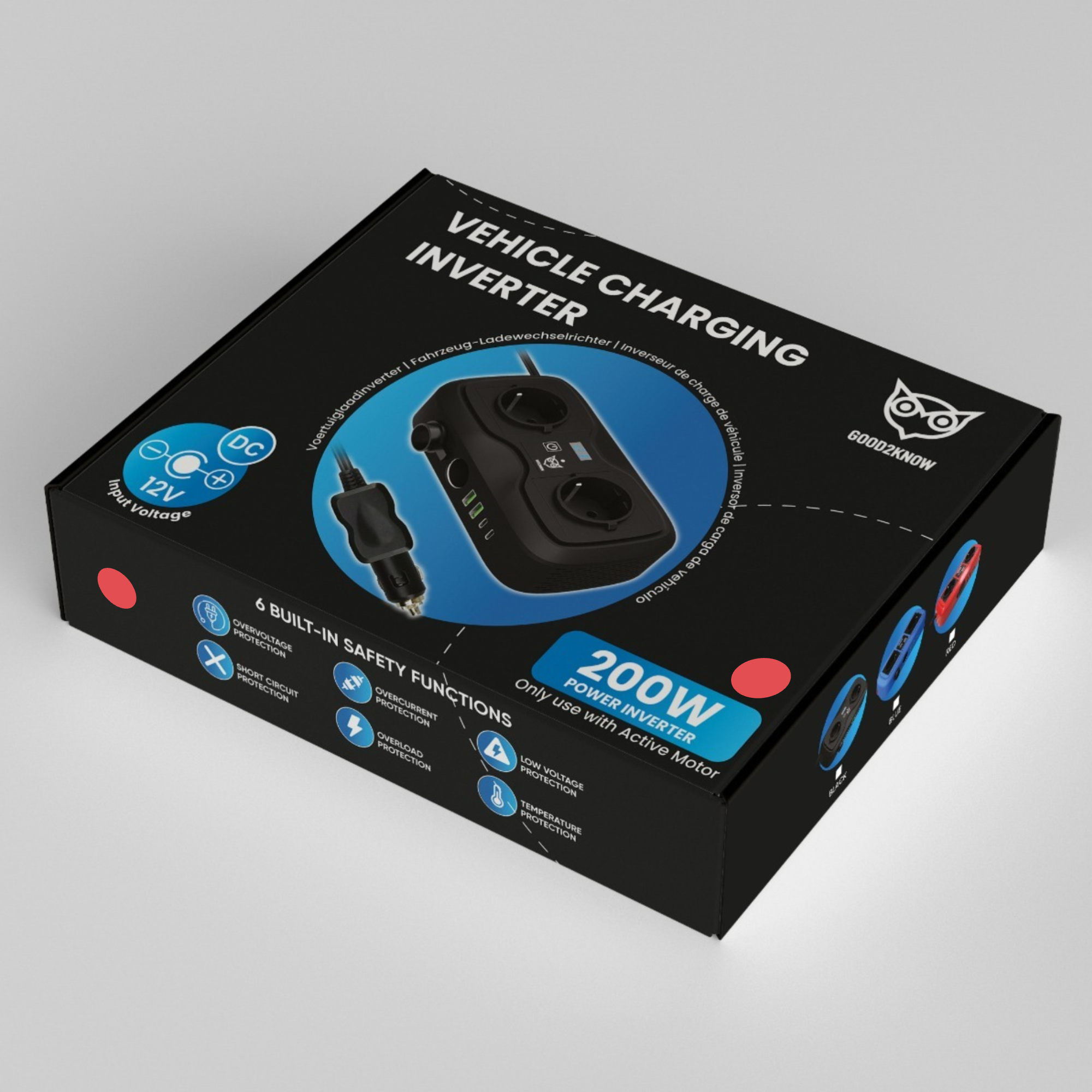 Auto Omvormer 12V 230V – Spanningsomvormer – Auto stopcontact omvormer - Sigarettenaansteker Splitter – 2 Stopcontacten, 2 usb-a poorten, 2 usb-c poorten, 1 aanstekerpoort - ROOD [G2K-77]