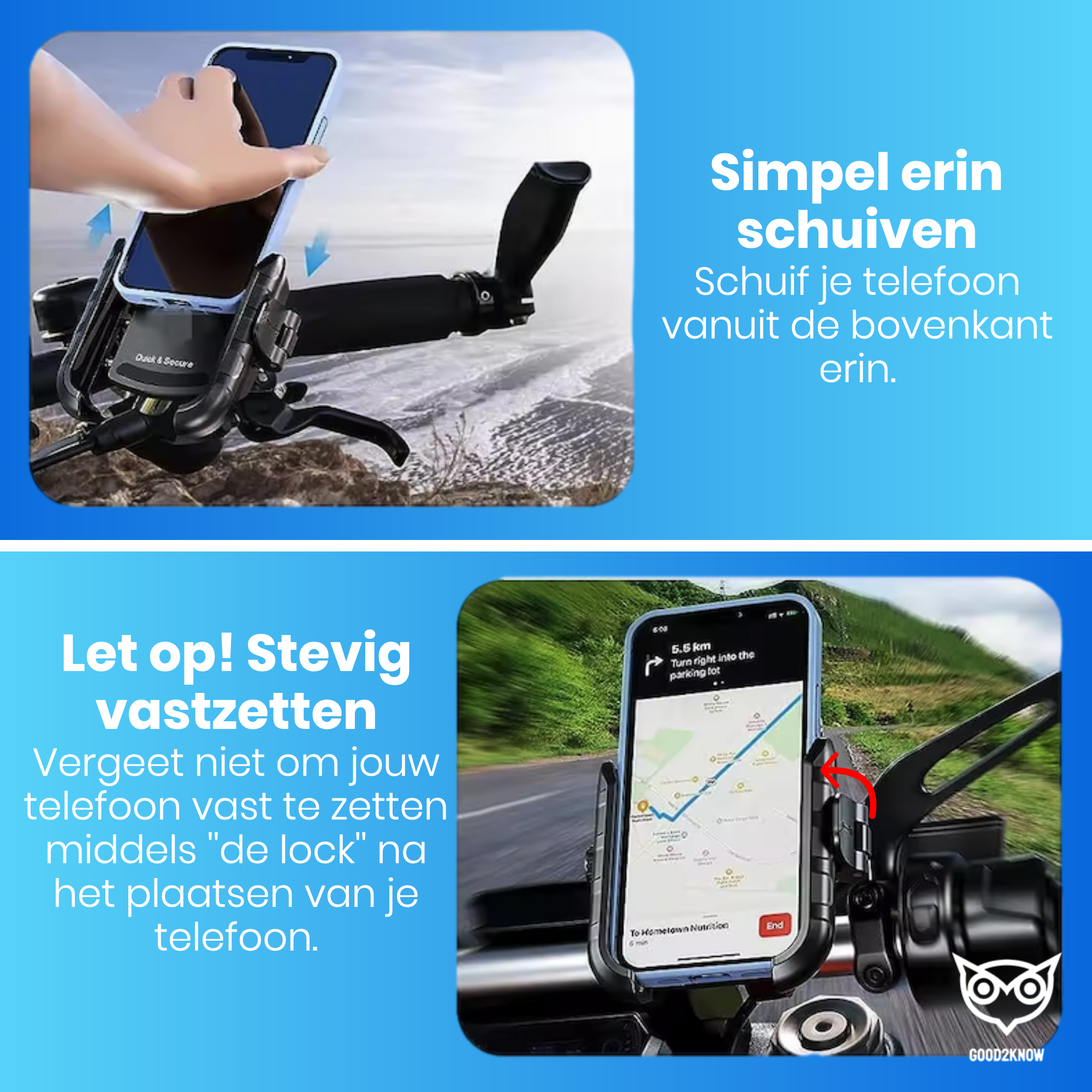 Telefoonhouder motor/ATV met anti-shock - Smartphone houder met anti-trillingsdempers - Telefoon standaard - 360º Draaibaar - Geschikt voor Fiets, scooter, e-bike(G2K-68)