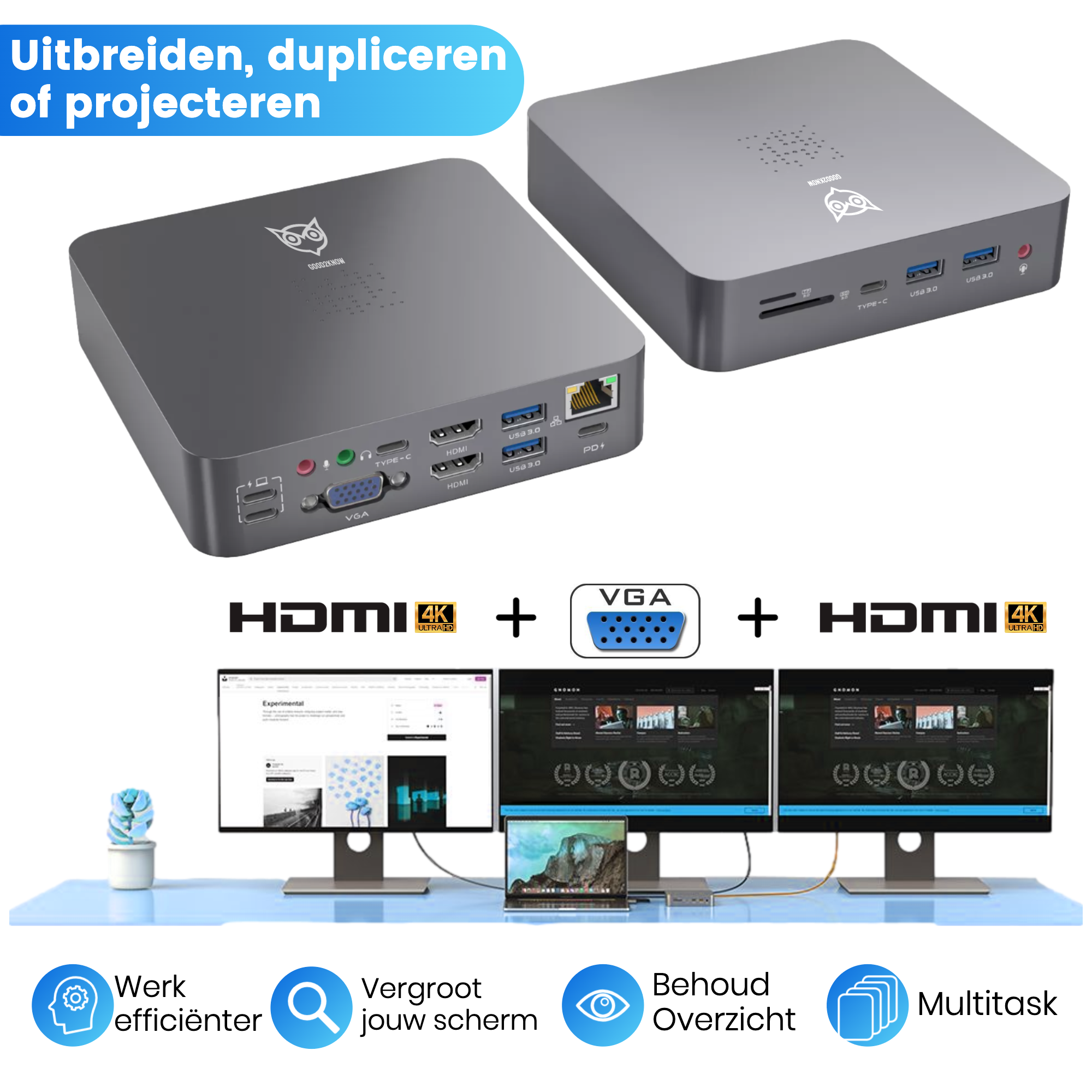 Macbook Hub Docking station 18 in 2 - 4k HDMI Usb Splitter Alleen Geschikt voor Macbook Air en Macbook Pro(G2K-34)