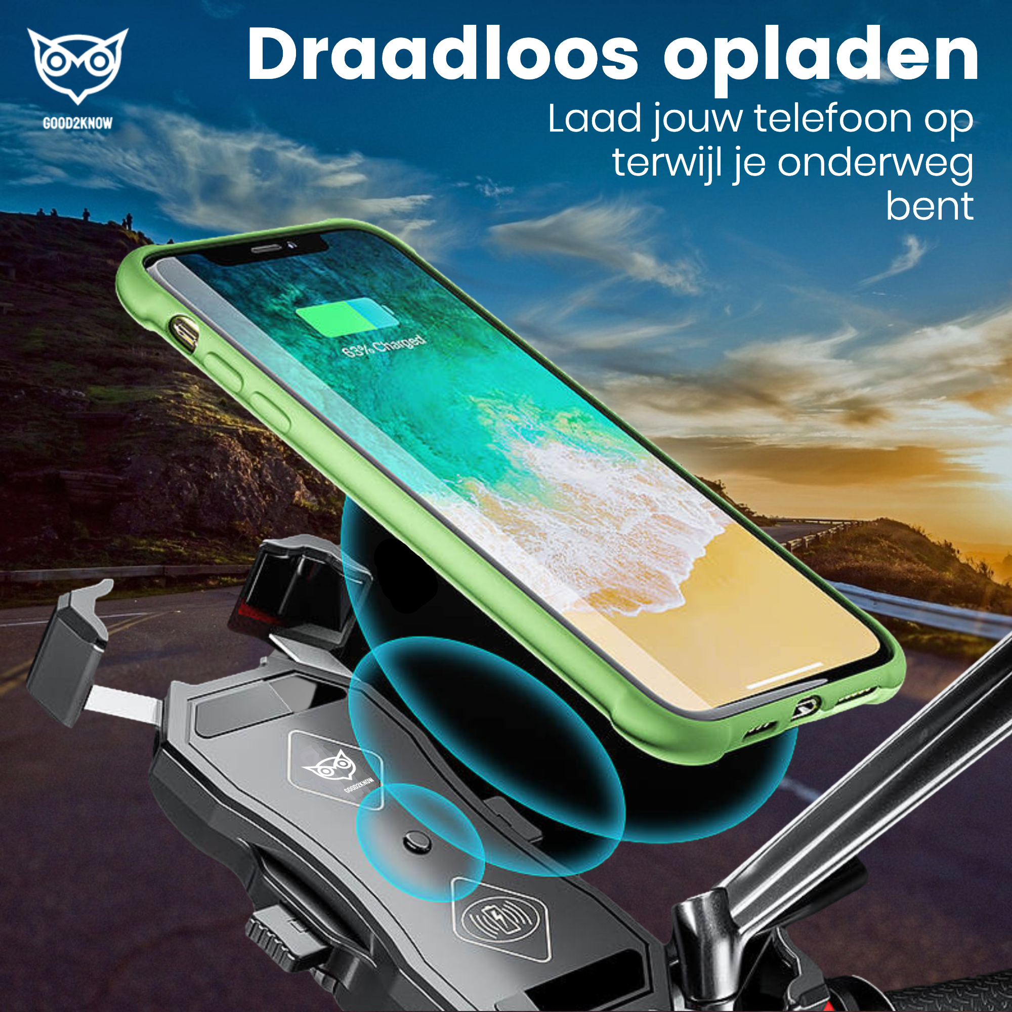 Telefoonhouder motor/ATV met draadloos opladen - Smartphone houder - Telefoon standaard – 360º Draaibaar